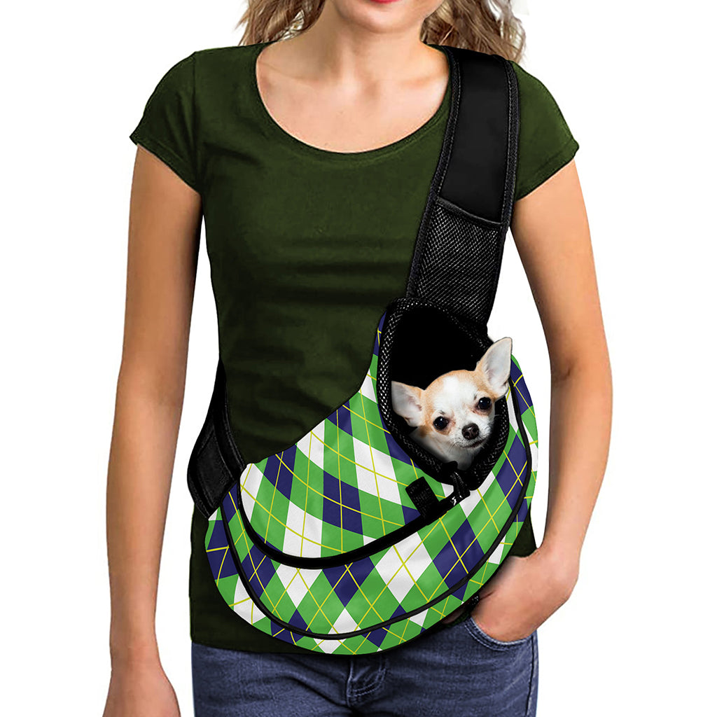 Green Navy And White Argyle Print Pet Sling Carrier