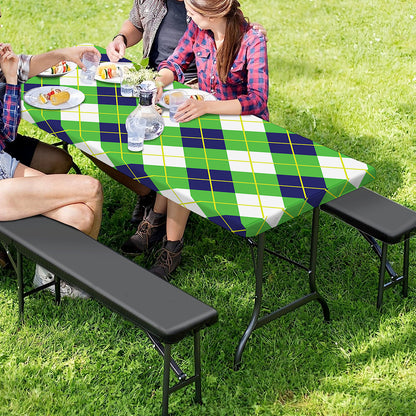 Green Navy And White Argyle Print Picnic Table Cover