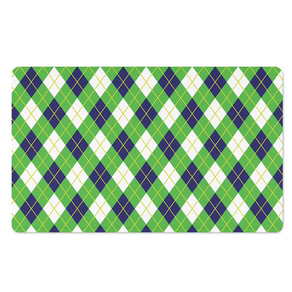 Green Navy And White Argyle Print Polyester Doormat