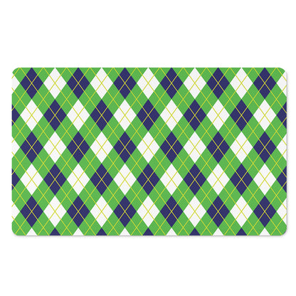 Green Navy And White Argyle Print Polyester Doormat