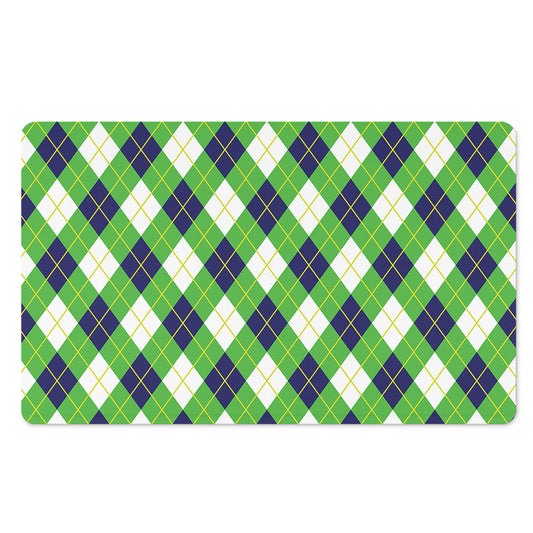 Green Navy And White Argyle Print Polyester Doormat
