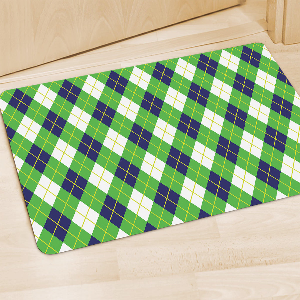 Green Navy And White Argyle Print Polyester Doormat