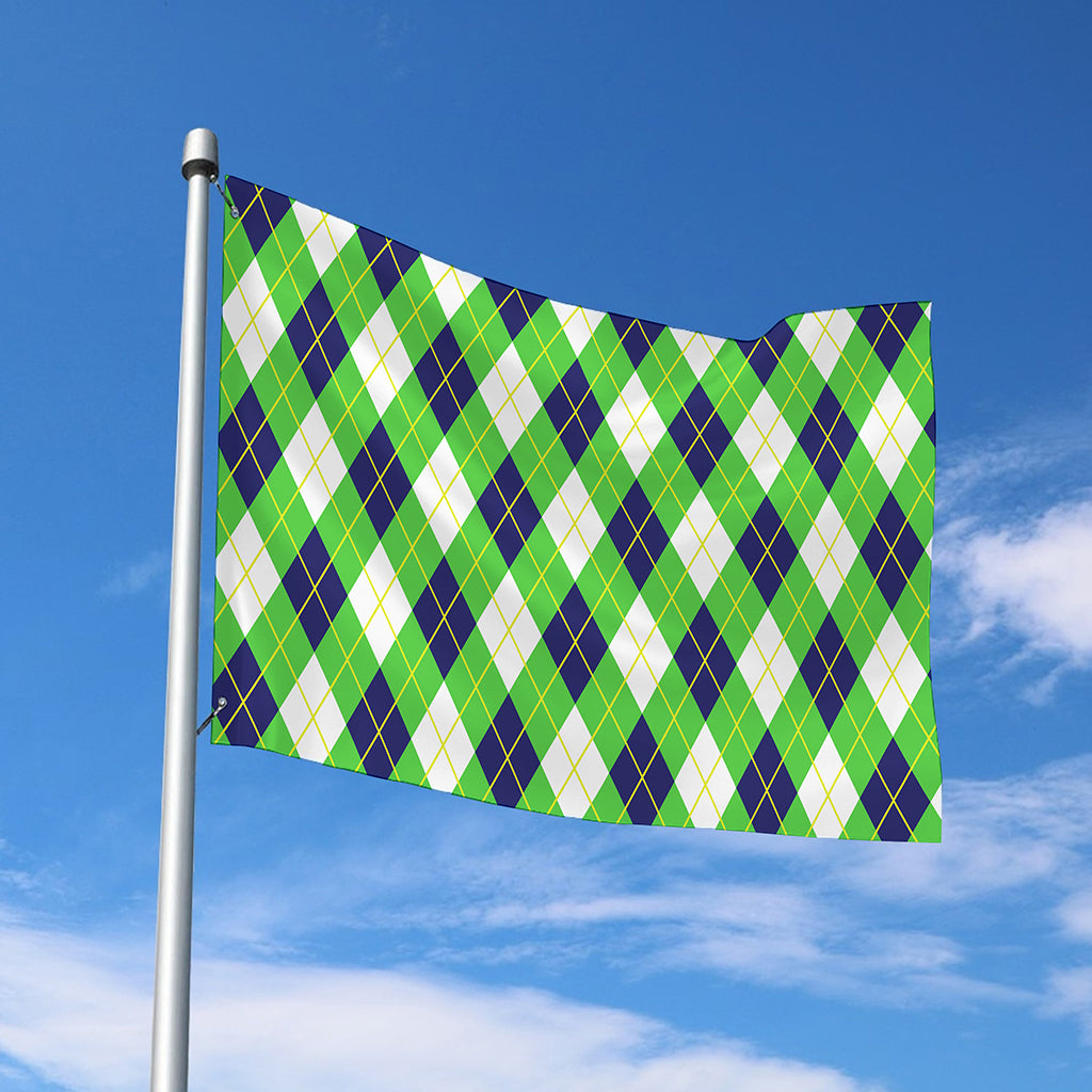 Green Navy And White Argyle Print Polyester Flag