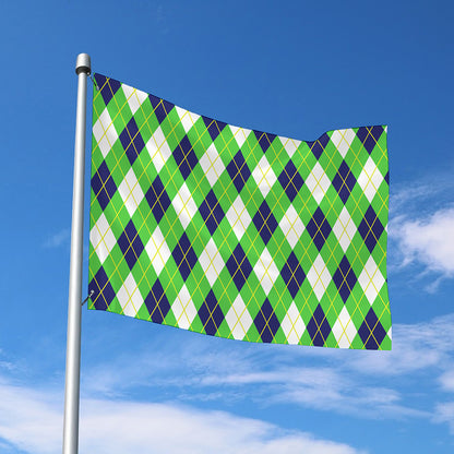 Green Navy And White Argyle Print Polyester Flag