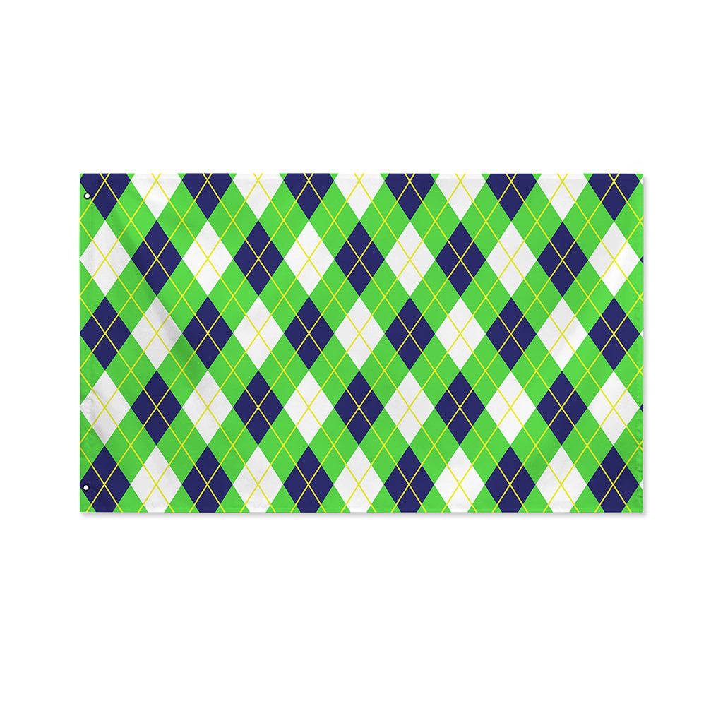 Green Navy And White Argyle Print Polyester Flag