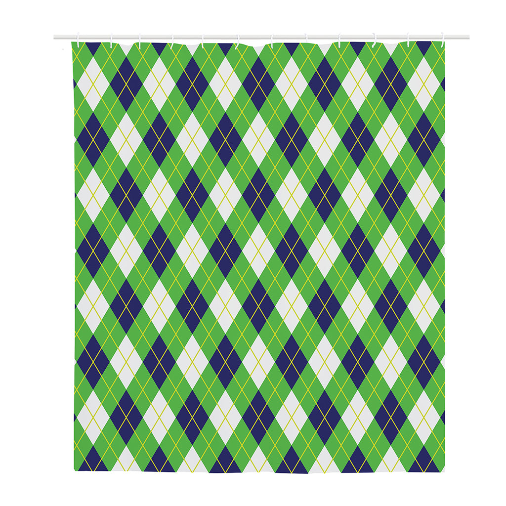 Green Navy And White Argyle Print Polyester Shower Curtain