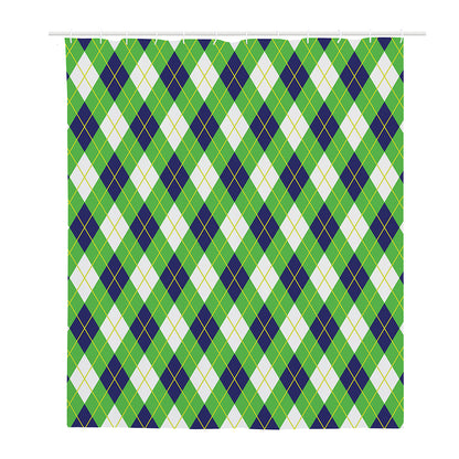 Green Navy And White Argyle Print Polyester Shower Curtain