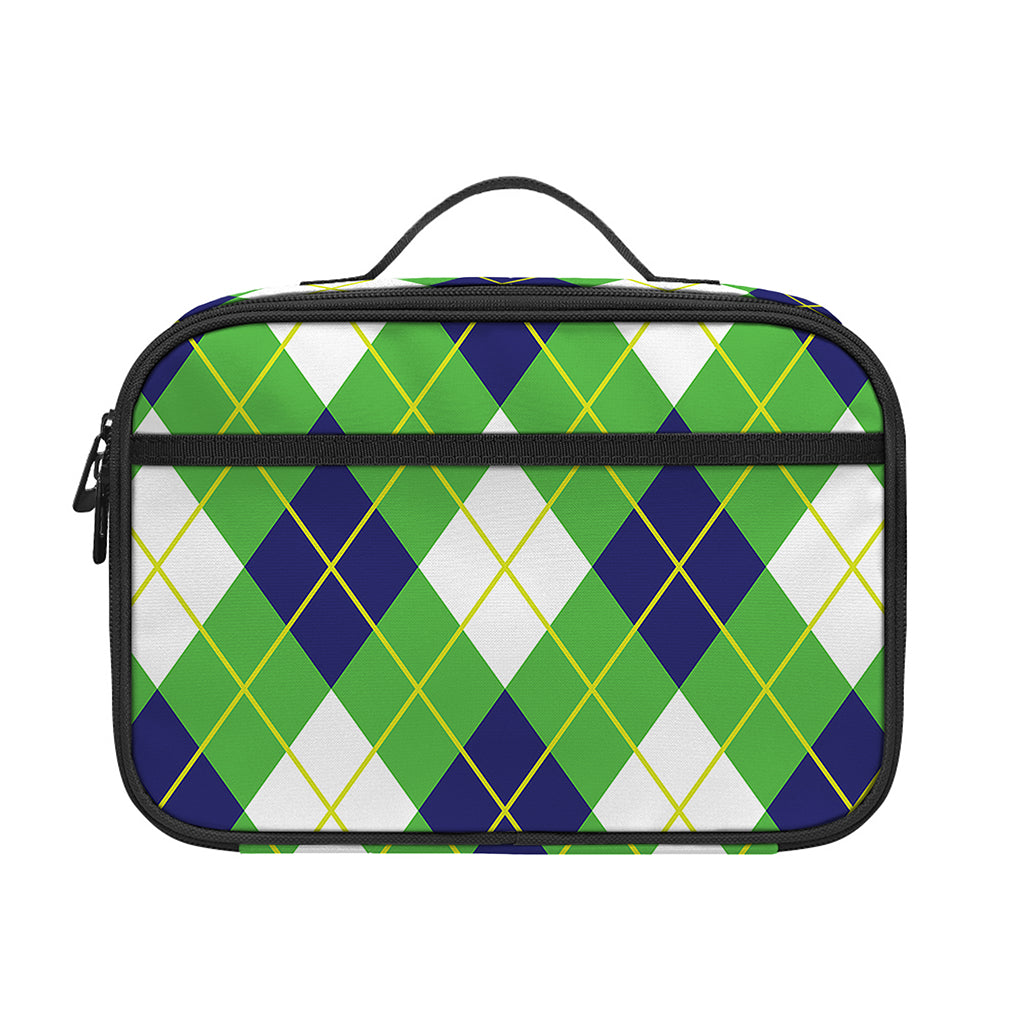 Green Navy And White Argyle Print Portable Lunch Bag