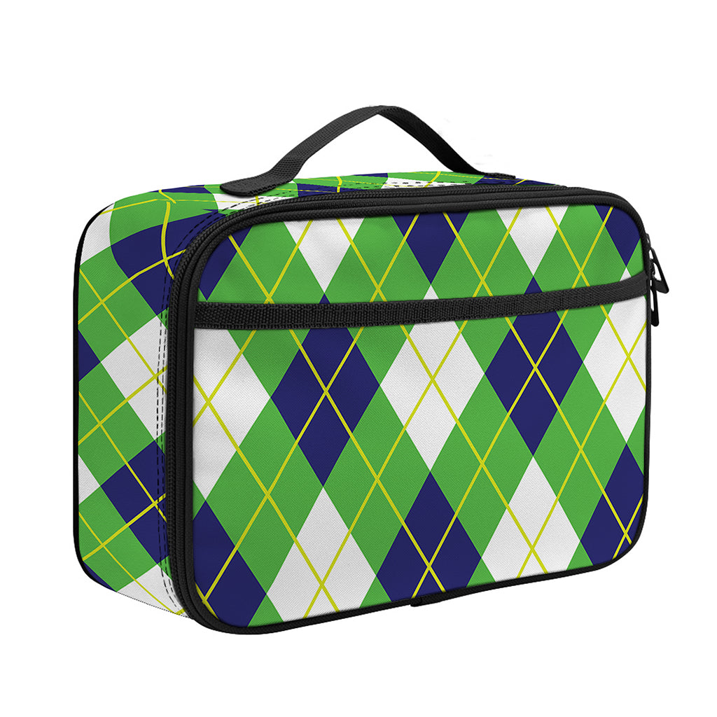 Green Navy And White Argyle Print Portable Lunch Bag