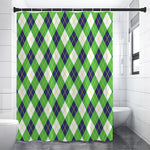 Green Navy And White Argyle Print Premium Shower Curtain