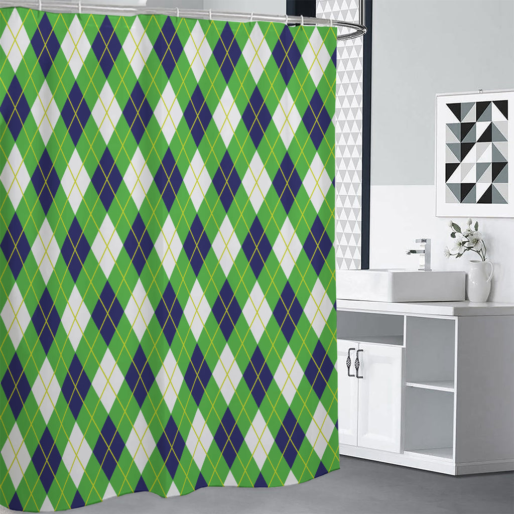 Green Navy And White Argyle Print Premium Shower Curtain