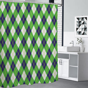 Green Navy And White Argyle Print Premium Shower Curtain