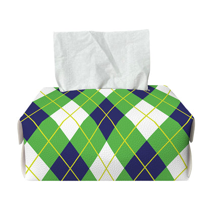 Green Navy And White Argyle Print Rectangle Tissue Box Cover