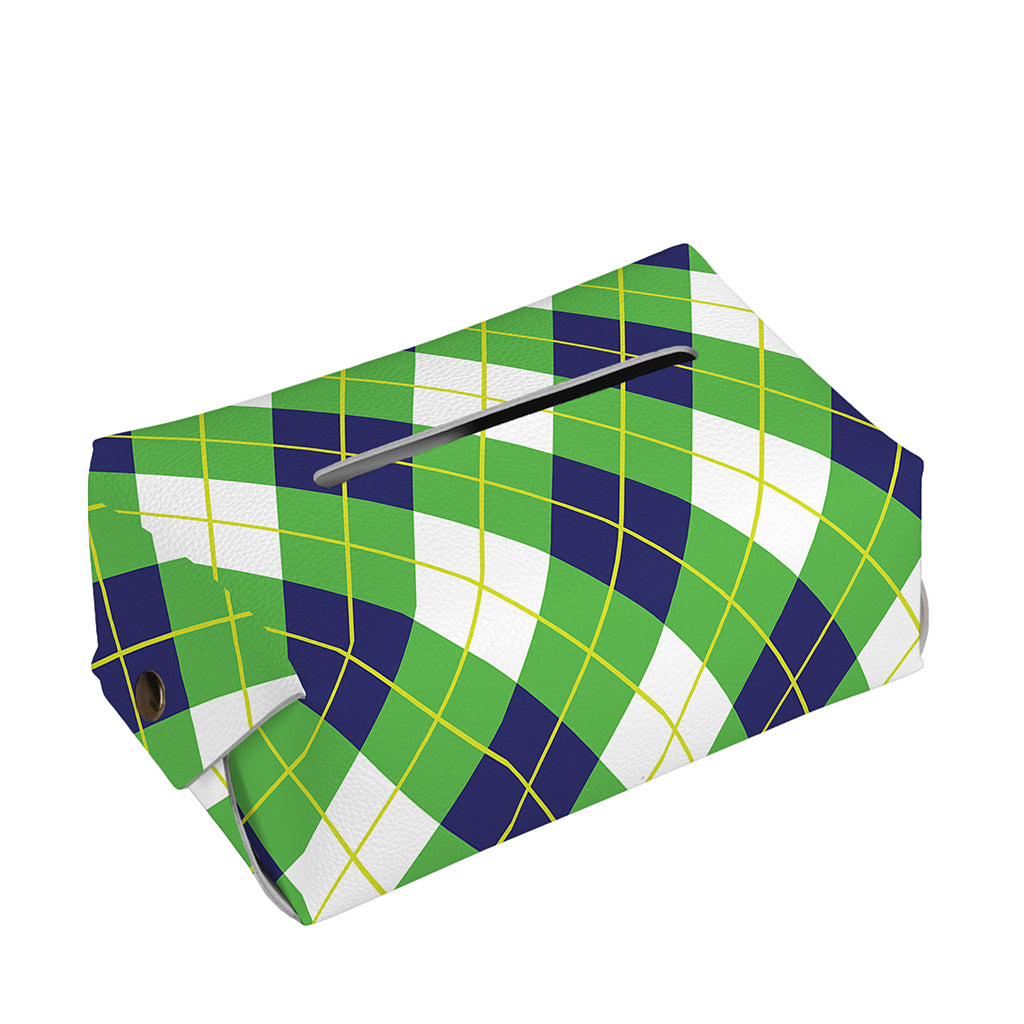 Green Navy And White Argyle Print Rectangle Tissue Box Cover