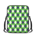 Green Navy And White Argyle Print Rectangular Crossbody Bag