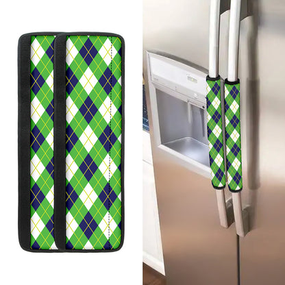 Green Navy And White Argyle Print Refrigerator Handle Covers
