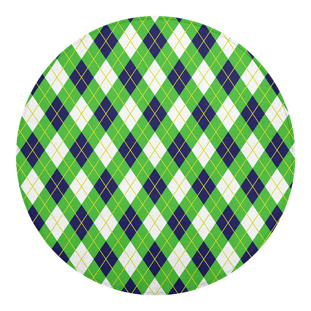 Green Navy And White Argyle Print Round Blanket