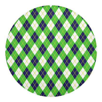 Green Navy And White Argyle Print Round Blanket