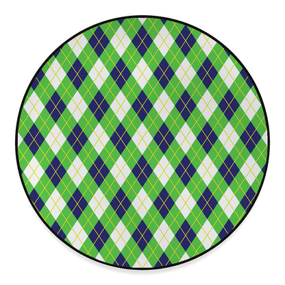 Green Navy And White Argyle Print Round Floor Mat