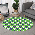 Green Navy And White Argyle Print Round Rug