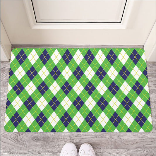 Green Navy And White Argyle Print Rubber Doormat