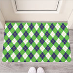 Green Navy And White Argyle Print Rubber Doormat