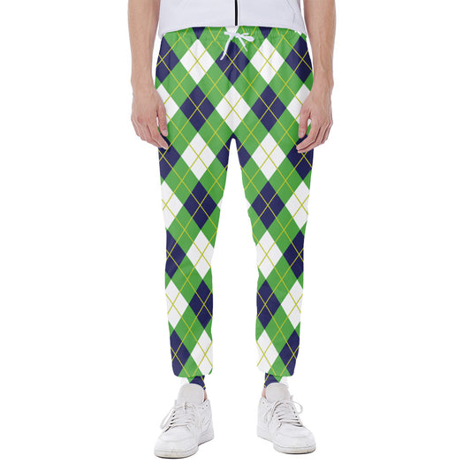 Green Navy And White Argyle Print Scuba Joggers