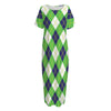 Green Navy And White Argyle Print Short Sleeve Long Nightdress