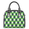 Green Navy And White Argyle Print Shoulder Handbag