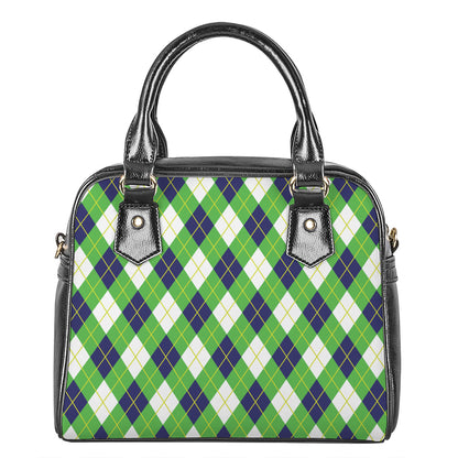 Green Navy And White Argyle Print Shoulder Handbag