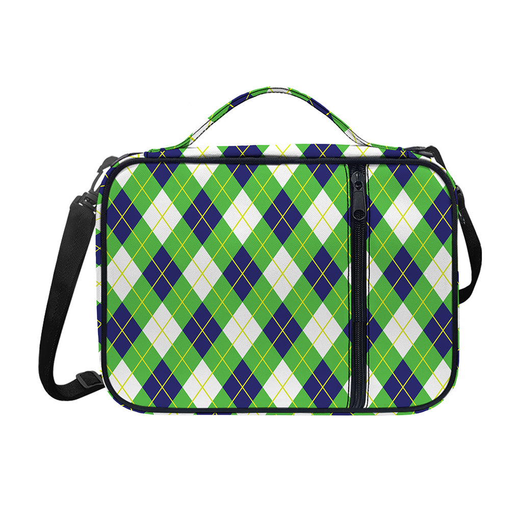 Green Navy And White Argyle Print Shoulder Strap Bible Bag