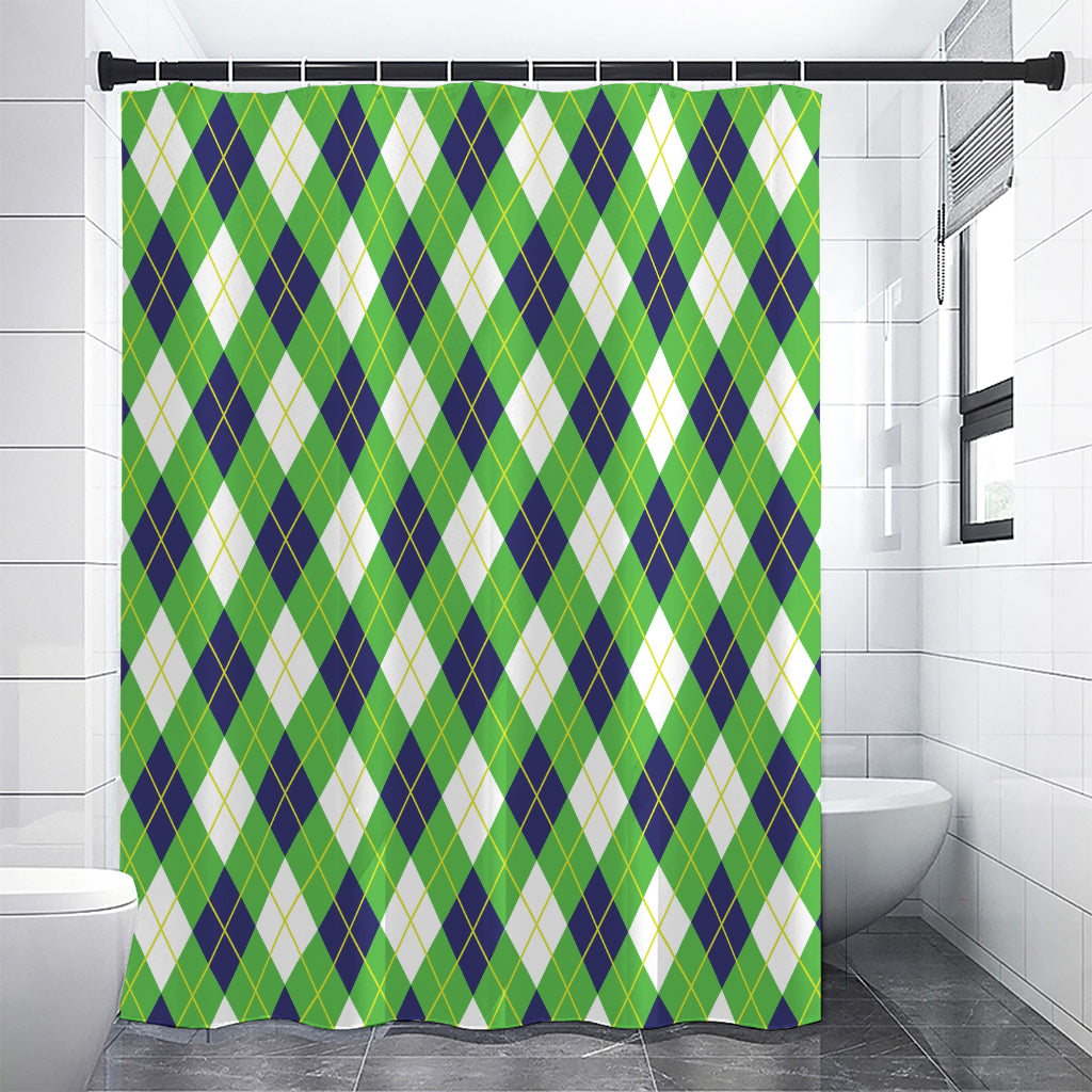 Green Navy And White Argyle Print Shower Curtain