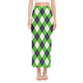 Green Navy And White Argyle Print Side Slit Maxi Skirt