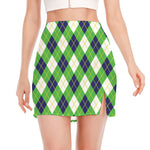 Green Navy And White Argyle Print Side Slit Mini Skirt