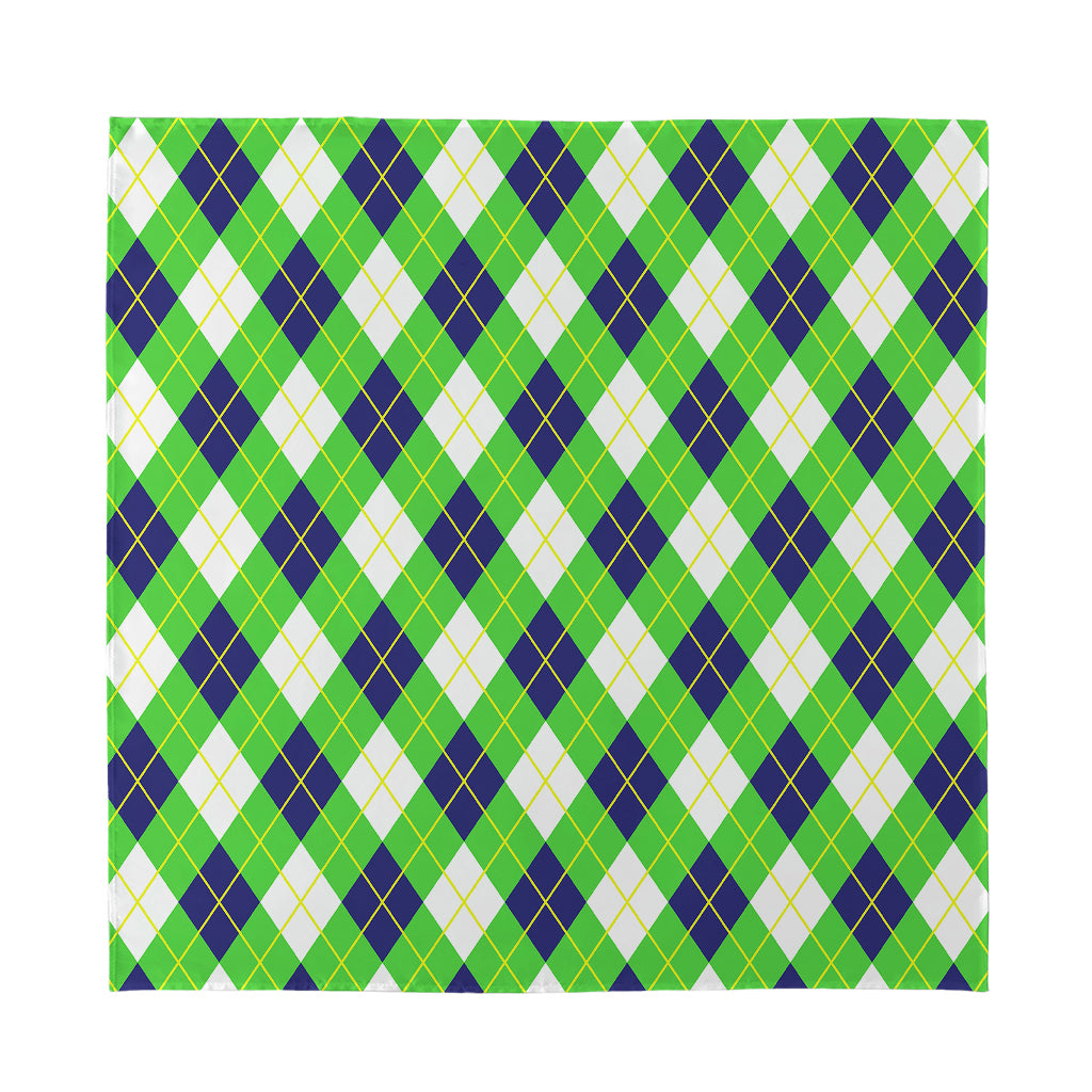 Green Navy And White Argyle Print Silk Bandana