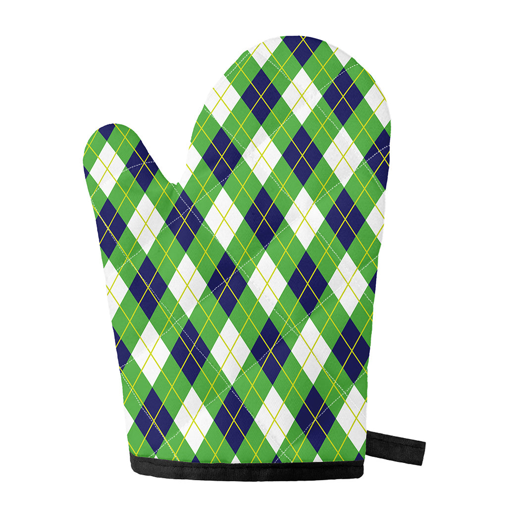 Green Navy And White Argyle Print Single Oven Mitt