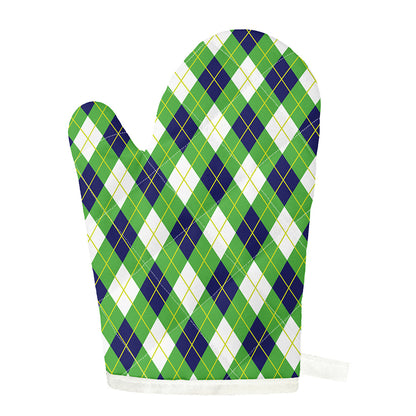 Green Navy And White Argyle Print Single Oven Mitt