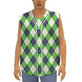 Green Navy And White Argyle Print Sleeveless Baseball Jersey