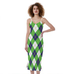 Green Navy And White Argyle Print Slim Fit Midi Cami Dress