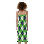 Green Navy And White Argyle Print Slim Fit Midi Cami Dress