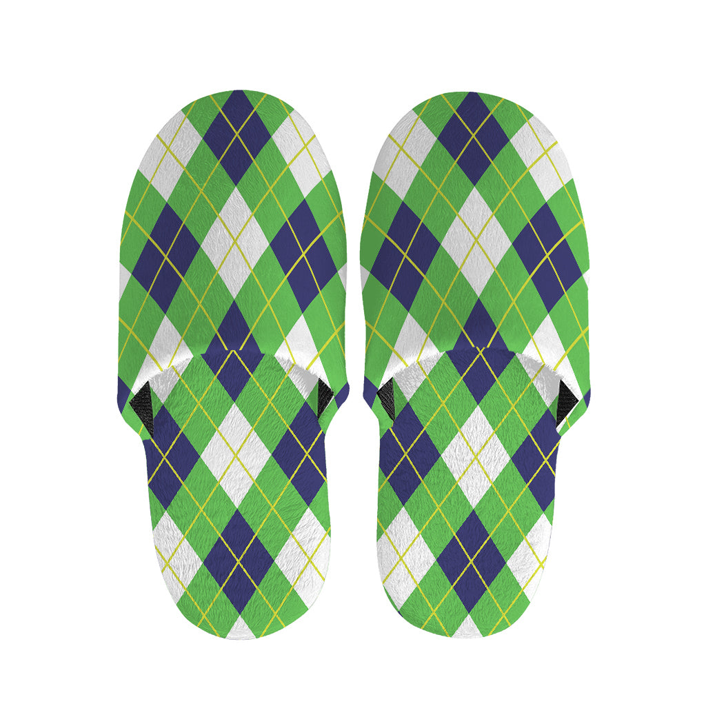 Green Navy And White Argyle Print Slippers