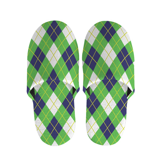 Green Navy And White Argyle Print Slippers