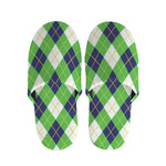Green Navy And White Argyle Print Slippers