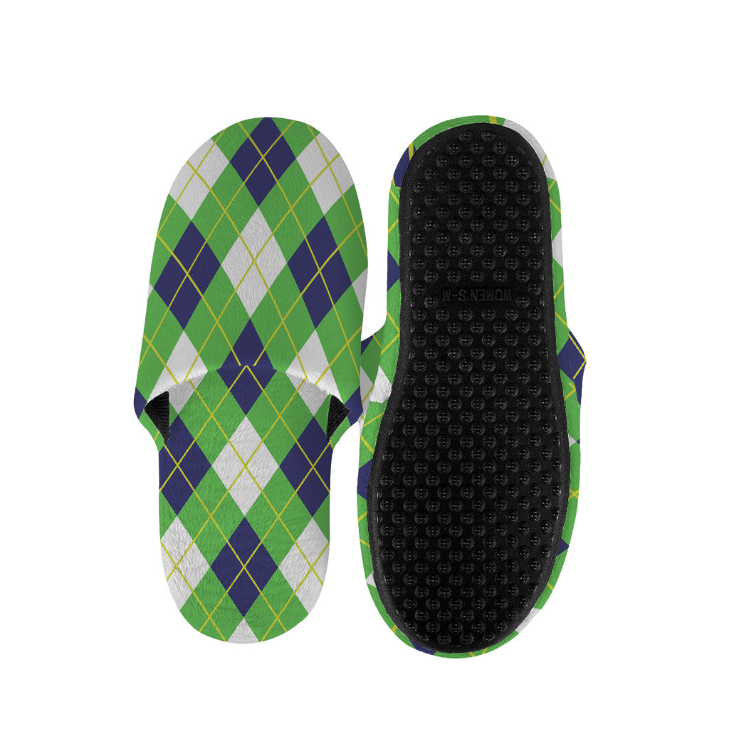 Green Navy And White Argyle Print Slippers