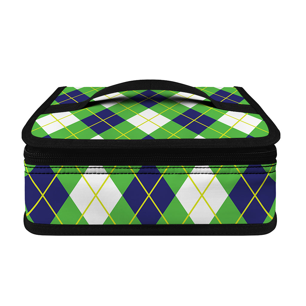 Green Navy And White Argyle Print Small Lunch Bag