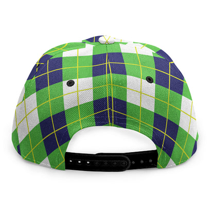 Green Navy And White Argyle Print Snapback Cap