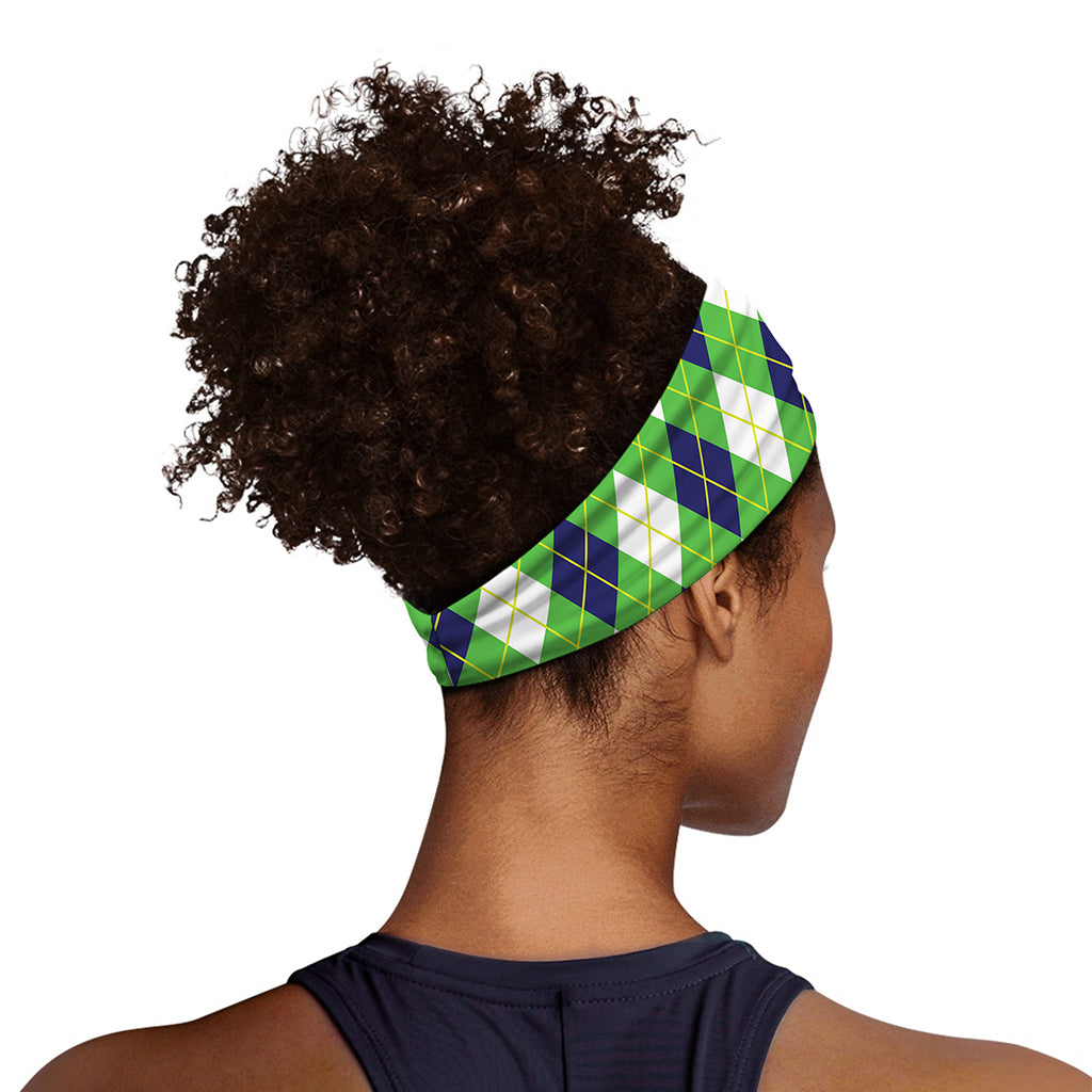 Green Navy And White Argyle Print Sports Headband