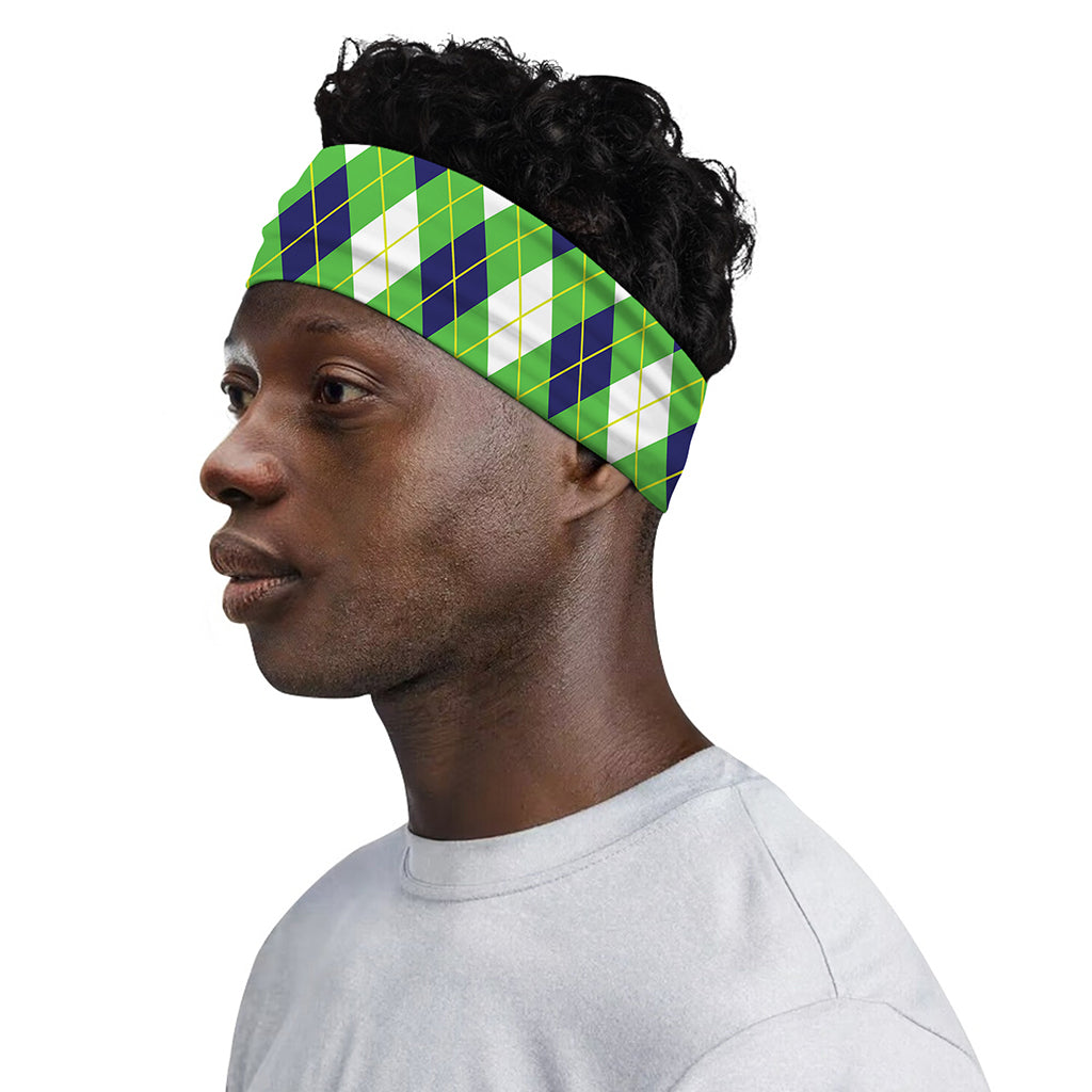 Green Navy And White Argyle Print Sports Headband