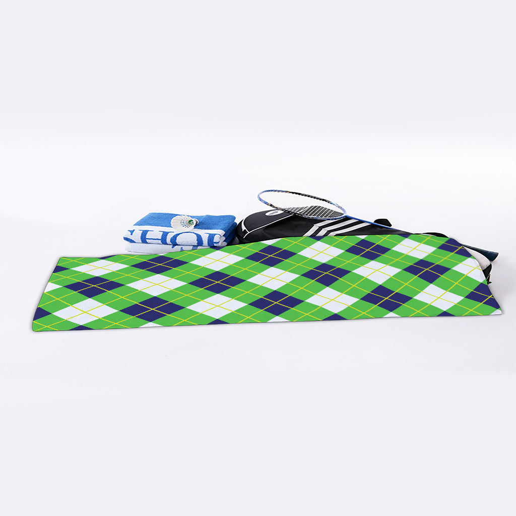 Green Navy And White Argyle Print Sports Towel
