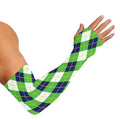 Green Navy And White Argyle Print Sun Protection Arm Sleeves
